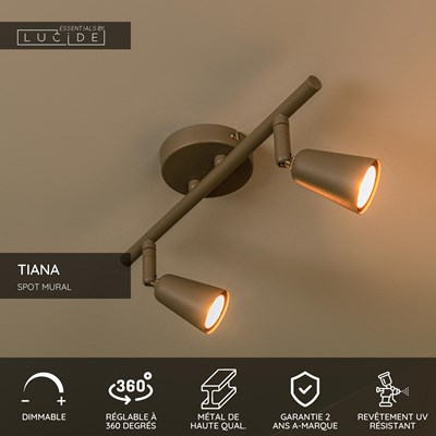 Lucide TIANA - Spot mural / Applique mural - 2xGU10 - Taupe | Essential